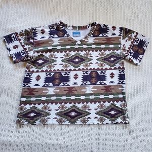 VTG 90s Breaker Jeans Aztec Southwestern Pattern V-Neck T-Shirt Women’s XL